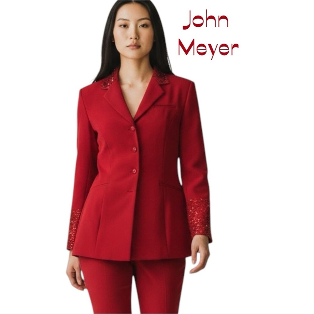 John Meyer Red Tailored Sequined Beaded Jacket NWOT Size 10
